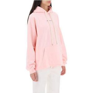 Marni, Hoodie met logo print van katoenen French Terry Roze, Dames, Maat:S