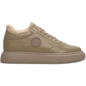 Estro, Schoenen, Dames, Beige, 37 EU, Leer, Beige Winter High-Top Leren Bont Sneakers