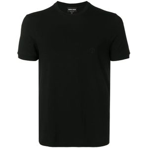 Giorgio Armani, Tops, Heren, Zwart, XL, Zwart Slim Fit T-shirt met Geborduurd Logo