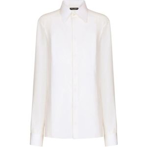 Dolce & Gabbana, Witte Zijden Crepe-de-Chine Overhemd Wit, Dames, Maat:S