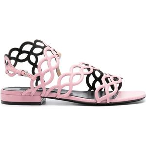 Sergio Rossi, Schoenen, Dames, Roze, 38 1/2 EU, Leer, Spiral Design Sandalen