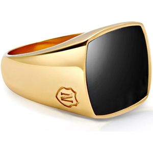 Nialaya, Men's Gold Signet Ring with Onyx Geel, Heren, Maat:62 MM