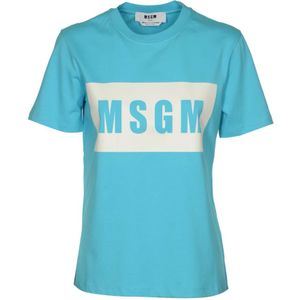 Msgm, Tops, Dames, Blauw, M, Katoen, Blauwe T-shirts en Polos Collectie