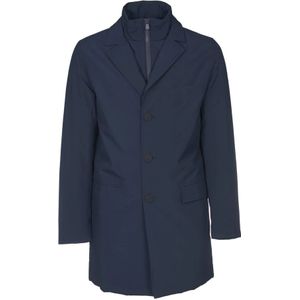 Save The Duck, Mantels, Heren, Blauw, S, Polyester, Blauwe Gerecyclede Trenchcoat