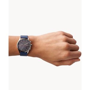 Skagen, Accessoires, Dames, Blauw, ONE Size, Holst Chronograaf Leren Horloge