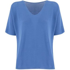 Le Tricot Perugia, Azure Katoenen Gebreide Trui Blauw, Dames, Maat:M