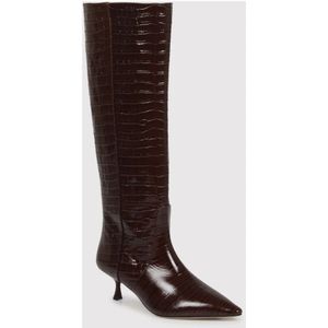 Stuart Weitzman, Schoenen, Dames, Bruin, 39 EU, Leer, Krokodil-effect Leren Kitten Hak Laarzen