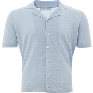Gran Sasso, Overhemden, Heren, Blauw, L, Linnen, Blauw Linnen Half Mouw Shirt