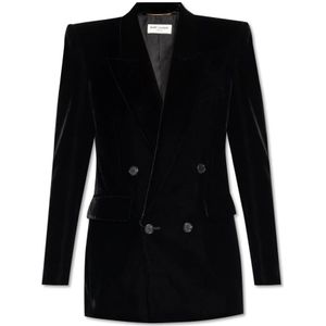 Saint Laurent, Jassen, Dames, Zwart, L, Fluwelen double-breasted blazer