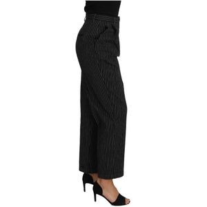 Dolce & Gabbana, Broeken, Dames, Zwart, L, Katoen, Zwarte Pin Gestreepte Geknipte Pantalon