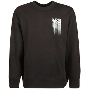 Y-3, Sweatshirts & Hoodies, Heren, Zwart, L, Katoen, Grafische Crewneck Sweatshirt