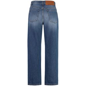 Msgm, Jeans, Dames, Blauw, S, Katoen, Stijlvolle Cropped Jeans met Metalen Details