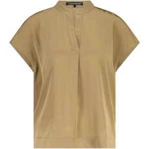 Luisa Cerano, Blouses & Shirts, Dames, Bruin, 3Xl, Glanzende blouse met V-hals