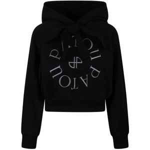 Patou, Logo-geborduurde Katoenen Hoodie Zwart, Dames, Maat:S