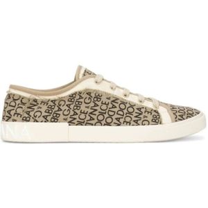 Dolce & Gabbana, Schoenen, Heren, Beige, 44 EU, Leer, Beige Logo Sneakers Rubberen Zool