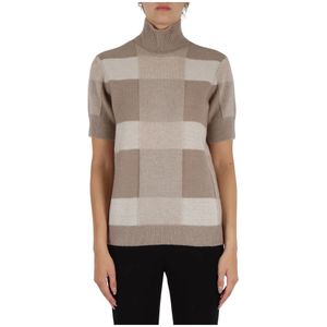 Emporio Armani, Truien, Dames, Beige, M, Wol, Geruite Wol Cashmere Coltrui