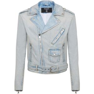 Balmain, Jassen, Heren, Blauw, M, Denim, Denim bikerjack