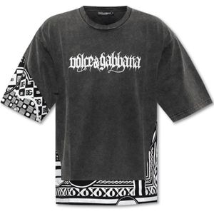 Dolce & Gabbana, Tops, Heren, Veelkleurig, M, Logo Print Crewneck T-Shirt