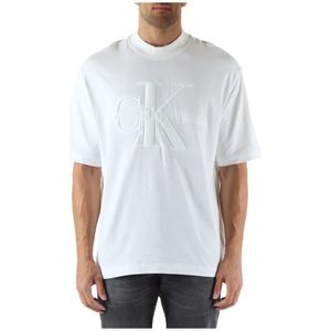 Calvin Klein Jeans, Tops, Heren, Wit, 2Xl, Katoen, Oversized katoen viscose T-shirt met geborduurd logo