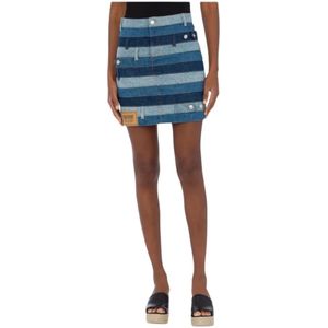 Moschino, Denim Patchwork Rok Gestreepte Hoge Taille Veelkleurig, Dames, Maat:S