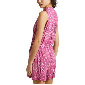 Pepe Jeans, Jumpsuits & Playsuits, Dames, Roze, S, Roze Bloemen Mouwloze Jumpsuit