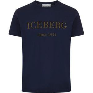 Iceberg, Tops, Heren, Blauw, M, Katoen, Blauw T-shirt met geborduurd logo