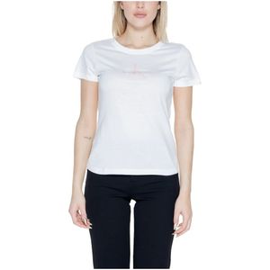 Calvin Klein Jeans, Tops, Dames, Wit, S, Katoen, Satin Dames T-Shirt Lente/Zomer Collectie