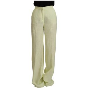 Msgm, Broeken, Dames, Geel, S, Polyester, Yellow Green Cotton High Waist Straight Long Pants
