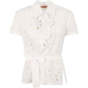 Ermanno Scervino, Blouses & Shirts, Dames, Wit, S, Witte korte mouw overhemd