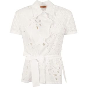 Ermanno Scervino, Witte korte mouw overhemd Wit, Dames, Maat:M