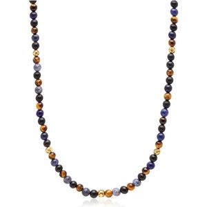 Nialaya, Accessoires, Heren, Veelkleurig, ONE Size, Beaded Necklace with Dumortierite, Brown Tiger Eye, and Gold