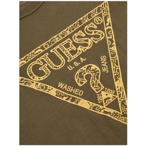 Guess, Tops, Heren, Groen, M, Katoen, Geborduurd Driehoek Logo Katoenen T-shirt