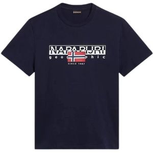 Napapijri, Blauwe Aylmer T-shirt met korte mouwen Blauw, Heren, Maat:S