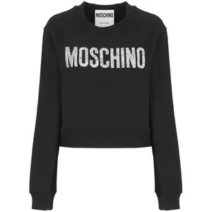 Moschino, Sweatshirts & Hoodies, Dames, Zwart, S, Katoen, Zwarte Katoenen Sweatshirt met Strass Logo