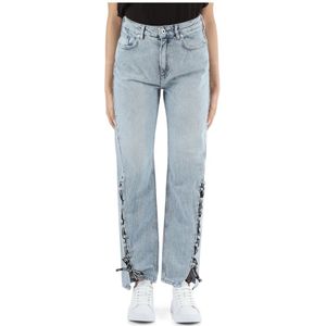 Karl Lagerfeld, Jeans, Dames, Blauw, W28, Katoen, High Rise Straight Jeans met Vijf Zakken