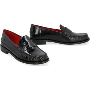 Salvatore Ferragamo, Schoenen, Dames, Zwart, 39 EU, Leer, Geborsteld leren loafers