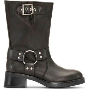 JoDis, Schoenen, Dames, Zwart, 40 EU, Leer, Zwarte Biker Boots met Harnasdetails