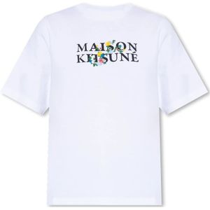 Maison Kitsuné, Tops, Dames, Wit, S, Katoen, T-shirt met logo