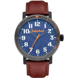 Timberland, Blauw Leren Quartz Horloge, 5Atm Grijs, Heren, Maat:ONE Size