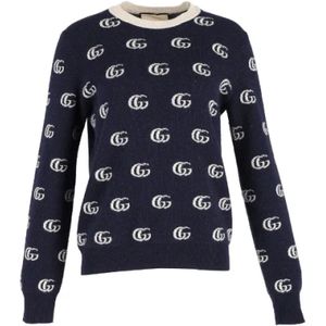 Gucci Vintage, Pre-owned, Dames, Blauw, M, Wol, Pre-owned Wool tops