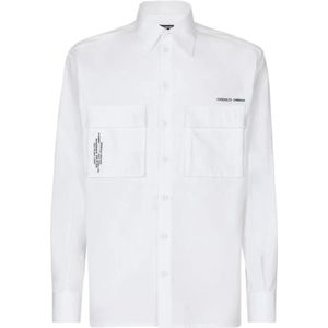 Dolce & Gabbana, Overhemden, Heren, Wit, L, Katoen, Logo Print Overhemd met Lange Mouwen