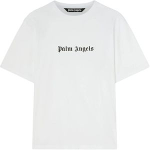 Palm Angels, Tops, Heren, Wit, L, Katoen, T-Shirts