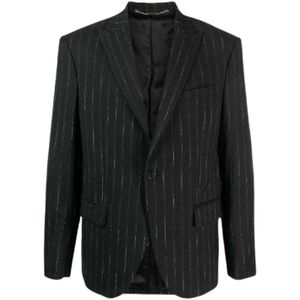 John Richmond, Jassen, Heren, Zwart, M, Wol, Gestreepte Single-Breasted Blazer