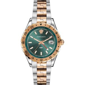 Versace, Zwitserse Hellenyium GMT Zilver/Rosegoud Horloge Geel, Heren, Maat:ONE Size