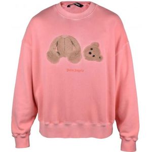 Palm Angels, Sweatshirts & Hoodies, Heren, Roze, L, Katoen, Roze Katoenen Sweatshirt met Ingedrukte Teddybeer