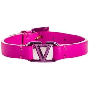 Valentino, Roze Leren Armband met Gouden VLogo Gesp Roze, Dames, Maat:ONE Size