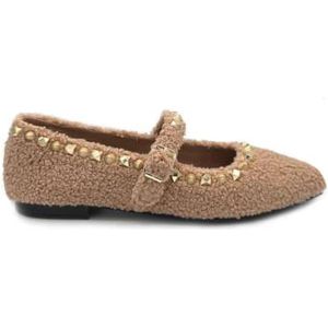 Ash, Schoenen, Dames, Bruin, 41 EU, Eco-bont Kameel Ballerina met Gouden Studs