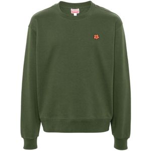 Kenzo, Sweatshirts & Hoodies, Heren, Groen, XL, Katoen, Groene Bloem Geborduurde Trui