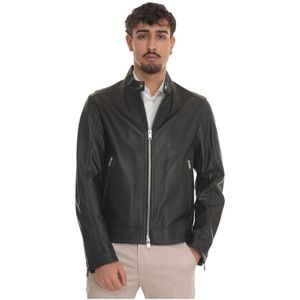 Boss, Jassen, Heren, Zwart, L, Leer, Mansell biker jacket