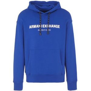Armani Exchange, Sweatshirts & Hoodies, Heren, Blauw, L, Katoen, Blauwe Hoodie Aw 23